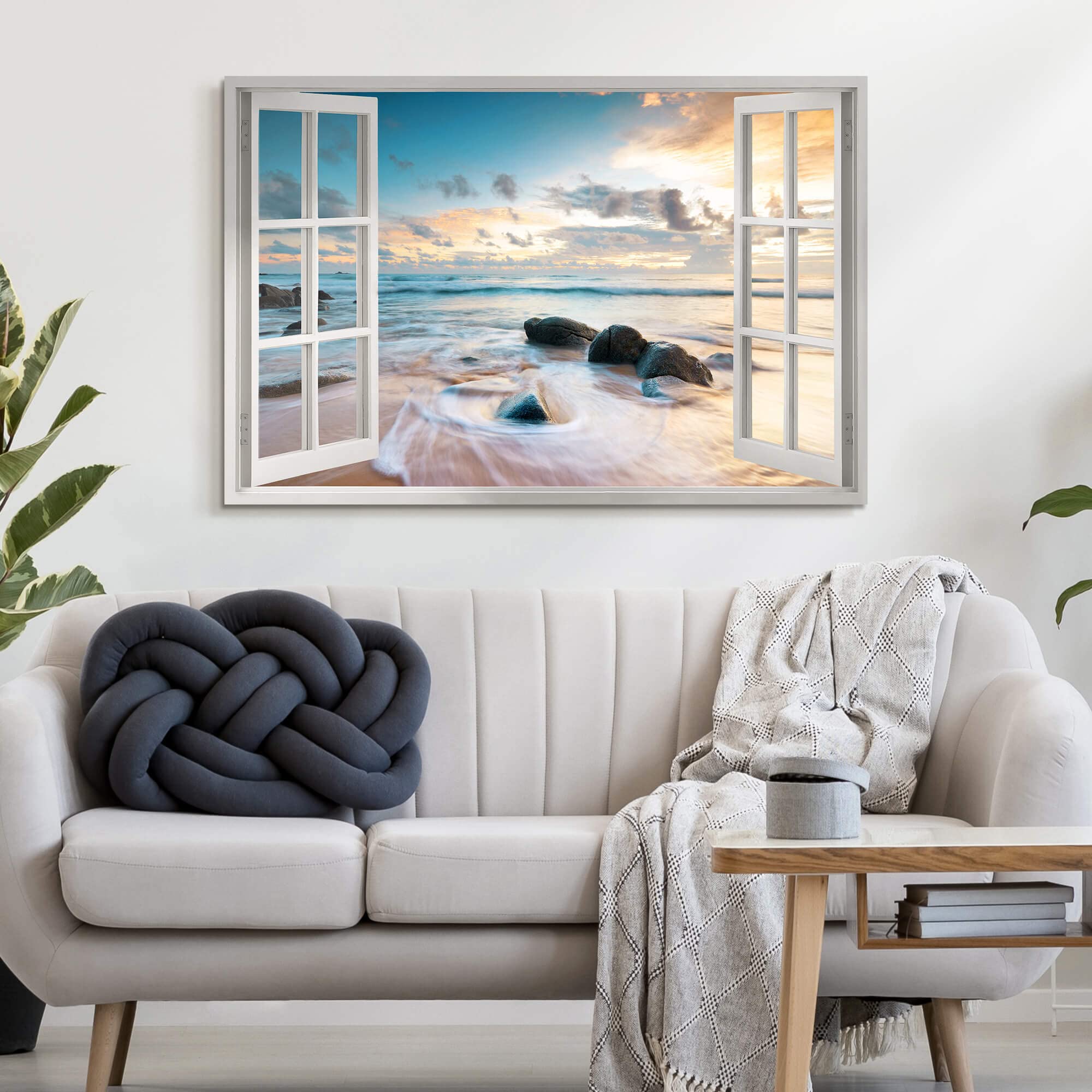 Amazon.com: Window View Beach Wall Art: Rocky Wave Coastal Under
